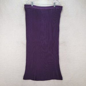 Vintage Purple Plum Pull On Ribbed Accordion Pleated Unique Midi Straight Skirt